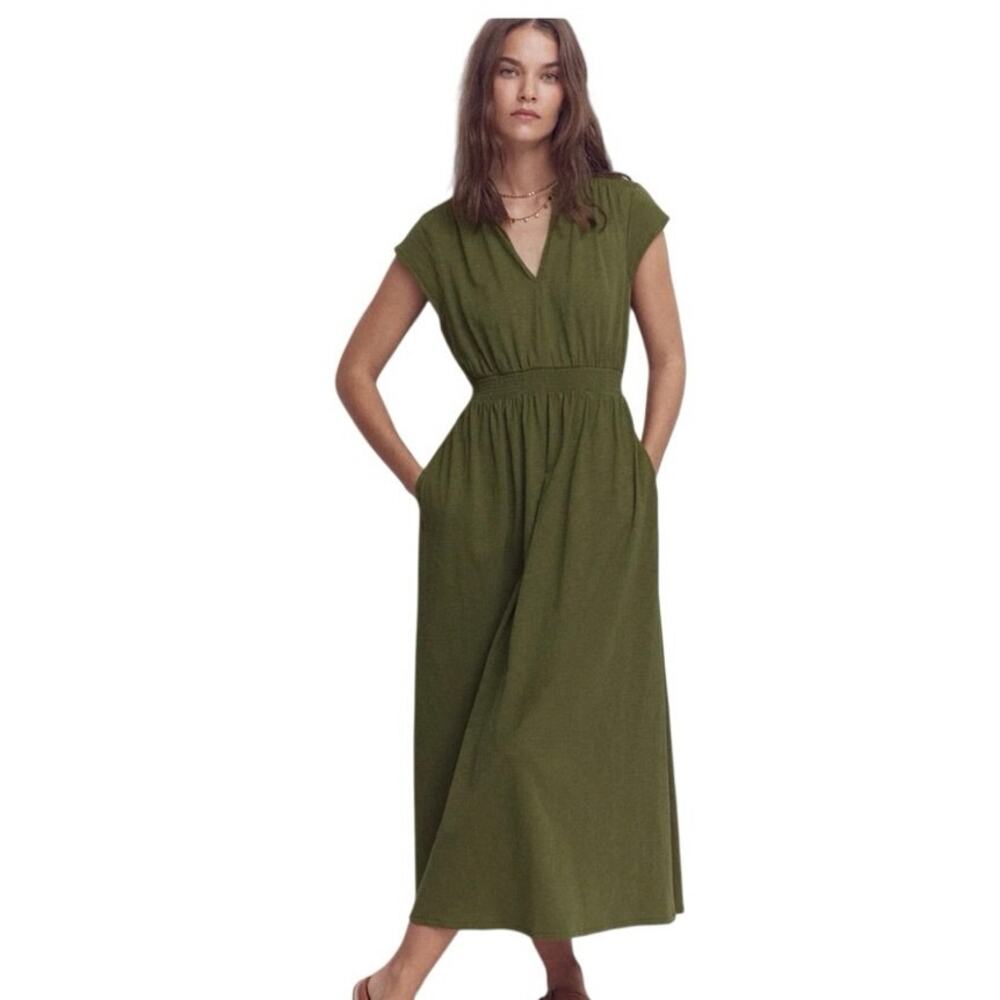 Boden Alba 100% Cotton 14 R
Olive Green Gathered V Neck Pockets 14R